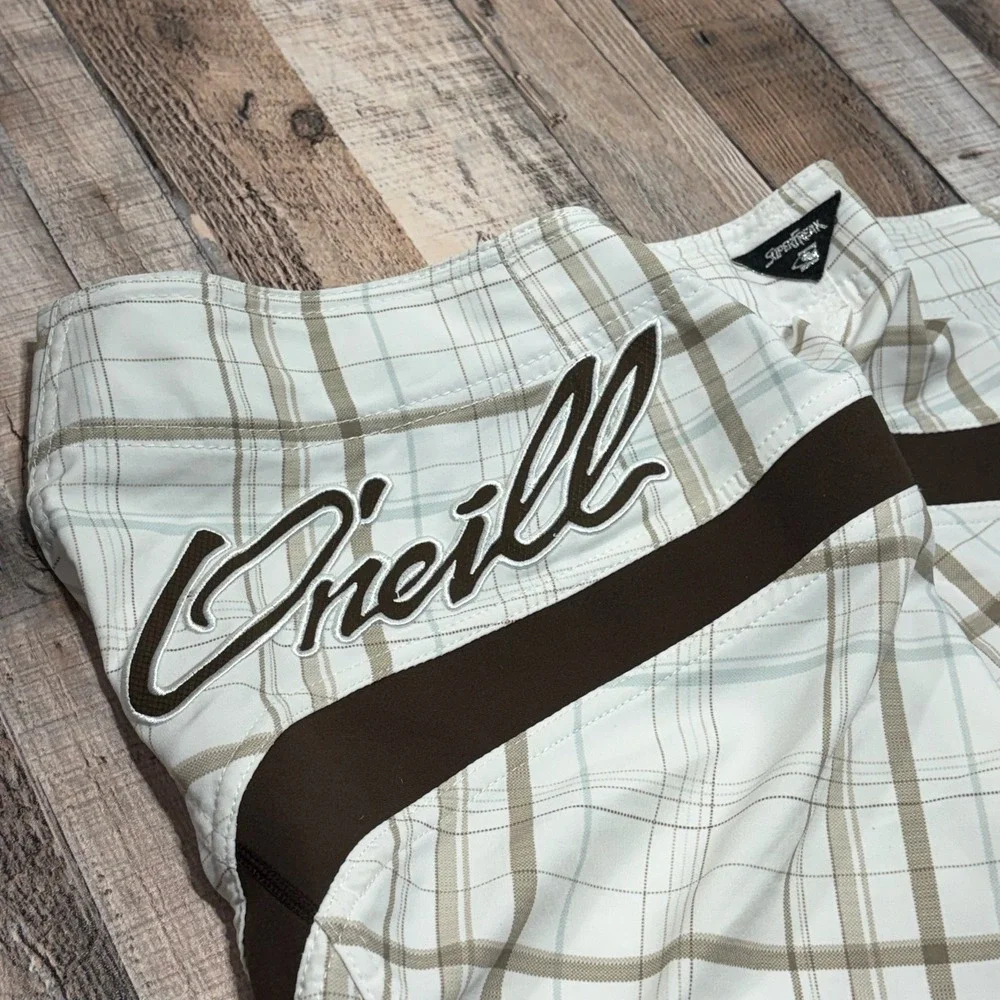 O'Neill Superfreak Board Shorts Mens 36 White Brown Plaid Y2K Surf Swim Trunks